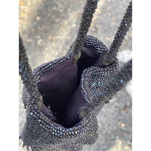 Antique Vintage 20th C.  Dark Iridescent Beaded Flapper Art Deco Glass Purse Bag - Picture 12 of 16